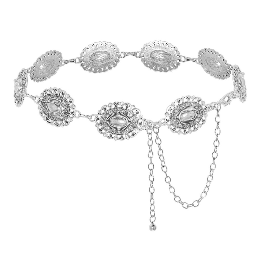 BNWT! Western Oval Concho Silver Metal Waist Chain Belt